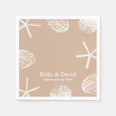 Neutraal beige strand thema schelpen bruiloft servetten (Voorkant)