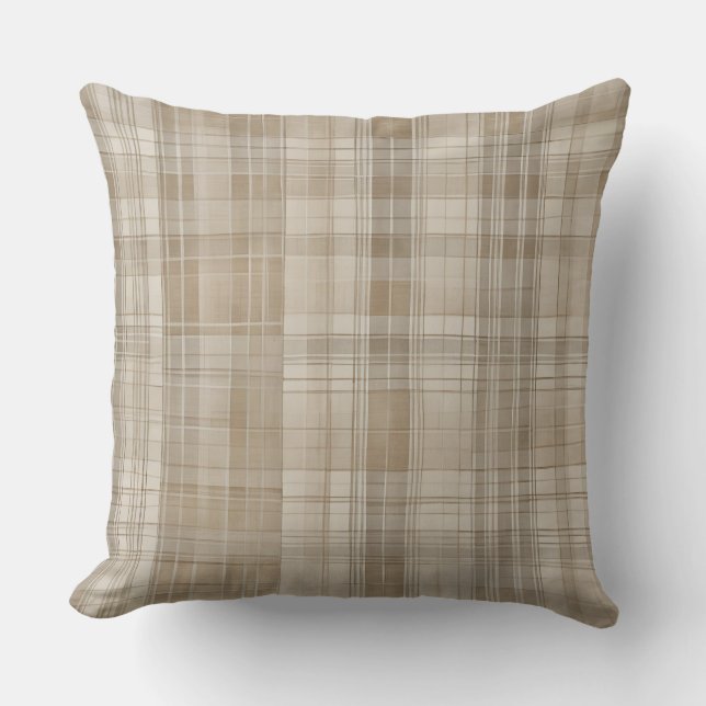 Neutraal Beige Tan Boerderij Plaid Kussen (Voorkant)