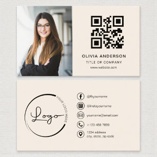 Neutraal beige taupe foto QR-code sociale media Visitekaartje