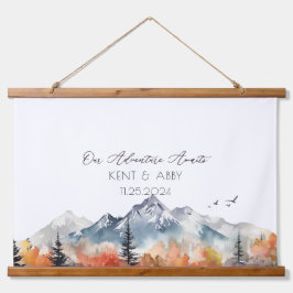 Neutraal Berg Aquarel Trouwgastenboek Hangend Wandkleed