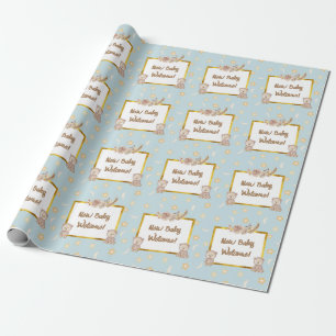 Neutraal Boho Beer Moon Baby shower Cadeaupapier