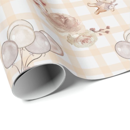 Neutraal Boho Beer Moon Gingham Baby shower Cadeaupapier (Rol Hoek)