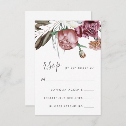 Neutraal Boho Floral Modern Script Bruiloft RSVP Kaartje (Voorkant / Achterkant)