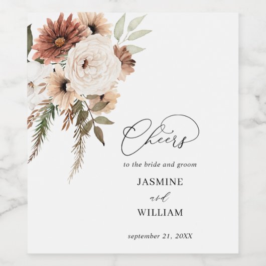 Neutraal Boho Floral Wine Label 2 Wijn Etiket (Enkel label)