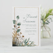 Neutraal Botanisch Katoen & Bladbruiloft Kaart (Staand voorkant)