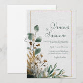 Neutraal Botanisch Katoen & Bladbruiloft Kaart (Voorkant / Achterkant)