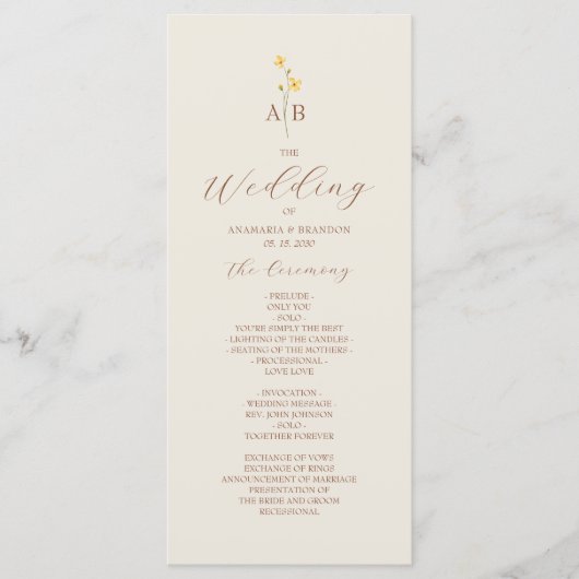 Neutraal bruidsprogramma met wilde bloemen programma (Voorkant)