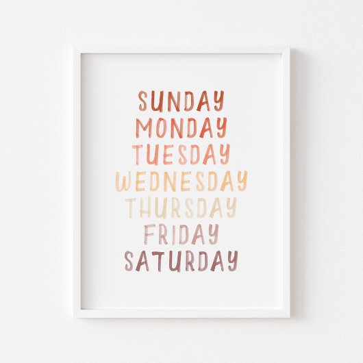 Neutraal bruin educatieve dagen van de week poster
