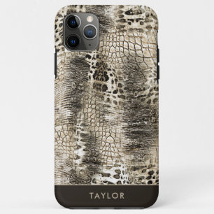 Neutraal Bruin Snakeskin Patroon met Naam iPhone 11 Pro Max Hoesje
