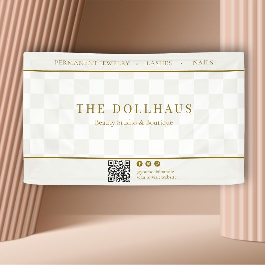 Neutraal Checkerboard Business QR Event Display Spandoek