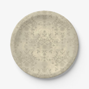 Neutraal Cream Tan Double Damask Patroon Papieren Bordje