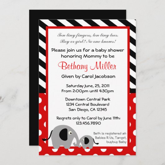 Neutraal Elephant Baby shower Uitnodiging (Voorkant / Achterkant)