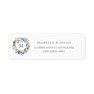 Neutraal en Blauw Floral   Weer en Monogram Etiket