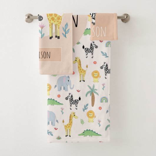 Neutraal en Cute Oerwoud Safari Dieren Zebra Kinde Bad Handdoek (Insitu)