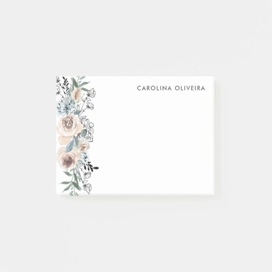 Neutraal en met de hand getekende bloemen post-it® notes (Voorkant)