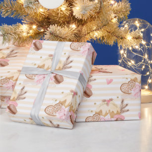 Neutraal en Roze Kerst Dessert Patroon Cadeaupapier