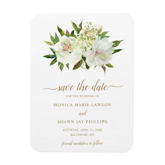 Neutraal Floral White Ivory Gold Save the Date Magneet (Verticaal)