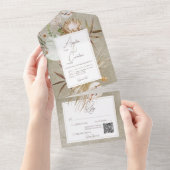Neutraal Gedroogd Boho Bloemen Lijst Sage QR Code All In One Uitnodiging (Afscheurbaar)
