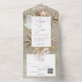 Neutraal Gedroogd Boho Bloemen Lijst Sage QR Code All In One Uitnodiging (Binnen)