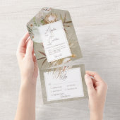 Neutraal Gedroogd Boho Bloemen Lijst Salie Diner All In One Uitnodiging (Afscheurbaar)