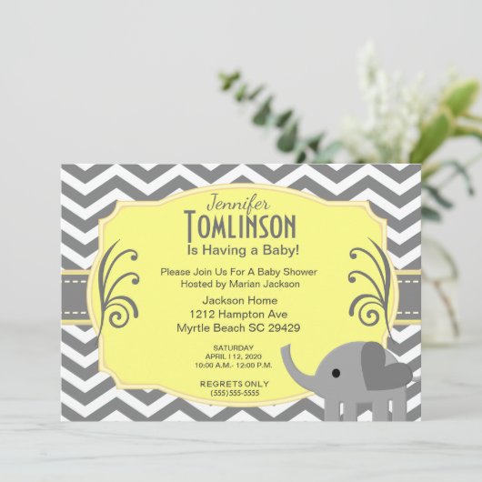 Neutraal Geel en Geel Baby shower Uitnodiging (Staand voorkant)