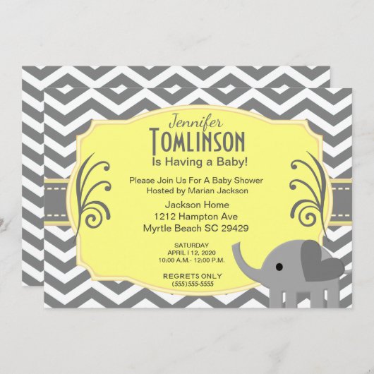Neutraal Geel en Geel Baby shower Uitnodiging (Voorkant / Achterkant)