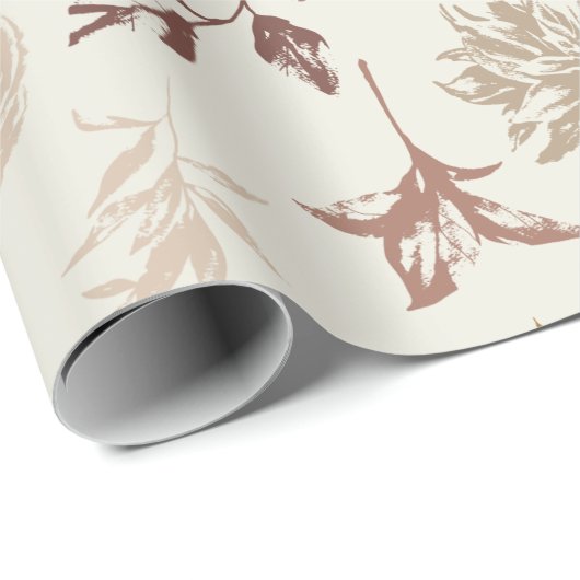 Neutraal gekleurd Floral Print Pattern Wrapping Pa Cadeaupapier (Rol Hoek)