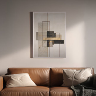 Neutraal Gouden Geometrisch Abstract Canvas Afdruk