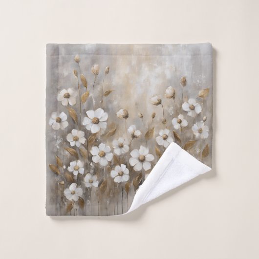 Neutraal Grijs Goud Taupe Bloemen Bad Handdoek (Wasdoekje)