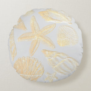 Neutraal Grijs Tan Beige Seashell Shells Beach Hou Rond Kussen