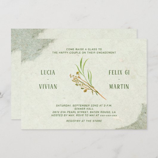 Neutraal groen rustiek verlovingsfeest kaart (Voorkant / Achterkant)