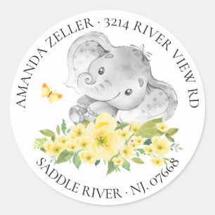 Neutraal Happy Elephant Baby shower retouradres Ronde Sticker