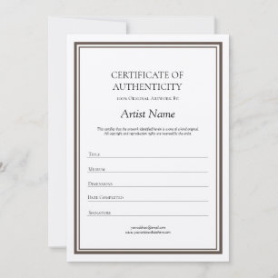 Neutraal Kraft Certificaat van Echtheid voor Kunst Bedankkaart