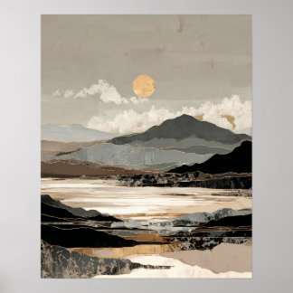 Neutraal Landschap Abstract | Minimalistisch Bergm Poster