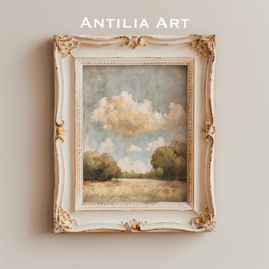 Neutraal Landschapsolieverfschilderij  Bewolkte He Poster