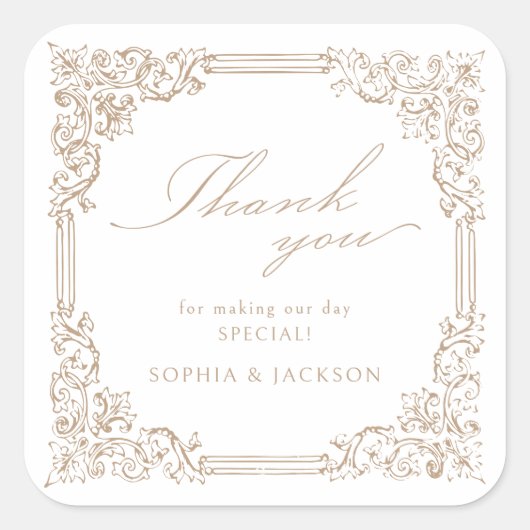 Neutraal Lijst Elegant Script Bedankt Vierkante Sticker (Voorkant)