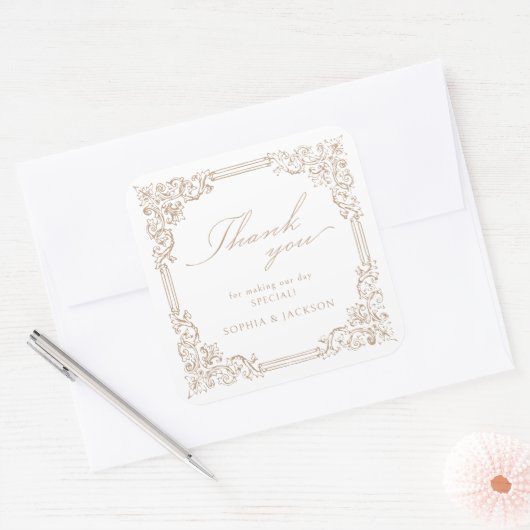 Neutraal Lijst Elegant Script Bedankt Vierkante Sticker (Envelop)