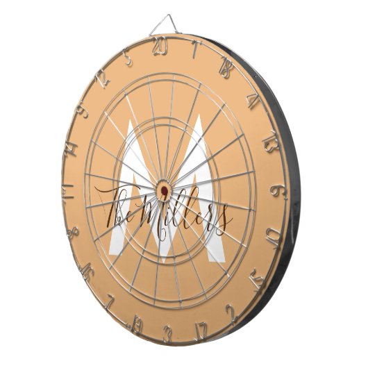 Neutraal Minimalistisch modern oranje monogram Dartbord (Voorkant Rechts)