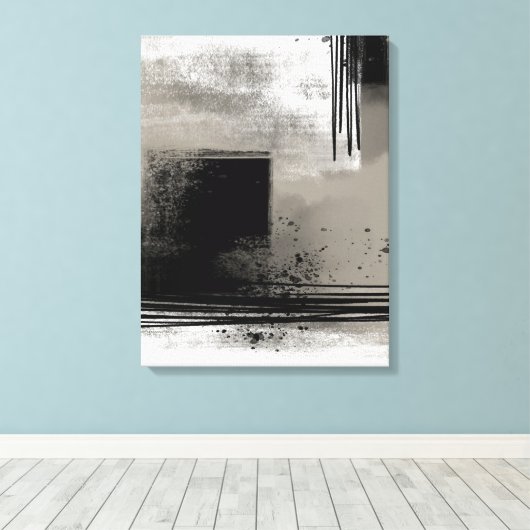 Neutraal modern Abstract schilderen beige en zwart Canvas Afdruk (Insitu (Houten vloer))