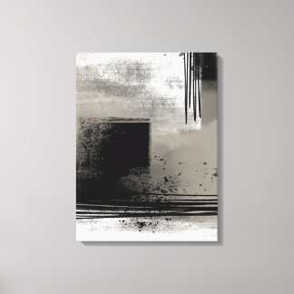 Neutraal modern Abstract schilderen beige en zwart Canvas Afdruk