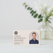 Neutraal Monogram Professionele QR Code Foto Visitekaartje (Staand voorkant)