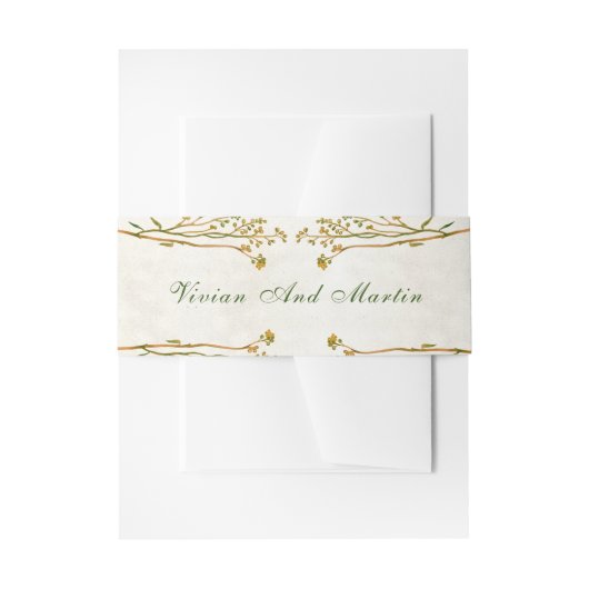 Neutraal okercrème en  groen rustiek uitnodigingen wikkel (Voorkant Voorbeeld)