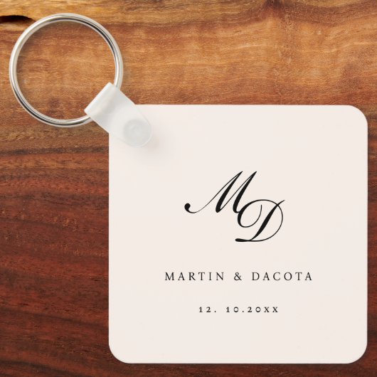 Neutraal Roze Script Initiaal Monogram Bruiloft Sleutelhanger (Voorkant)