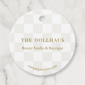 Neutraal Tan Checkerboard Boutique Verpakking Hang Bedankjes Labels (Voorkant)