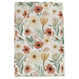 Neutraal Terracotta Daisy en Poppy Bloemenpatroon Medium Cadeauzakje