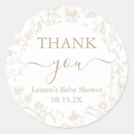 Neutraal Toile Beer Baby shower Ronde Sticker