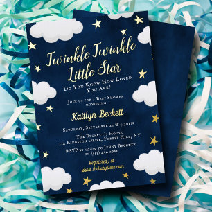 Neutraal Twinkle Little Star Baby Shower Echt Folie Uitnodiging