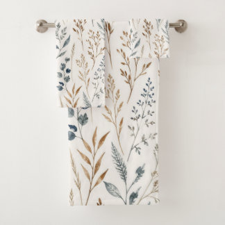 Neutraal weiland wild gras bloemmotief bad handdoek