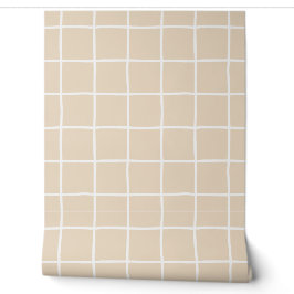 Neutraal Zand Boho Grid Geruit Scandi Minimalistis Behang