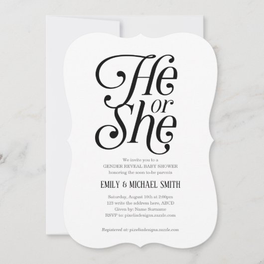 Neutraal, zwart en wit, hij of zij, gender onthull kaart (Voorkant)